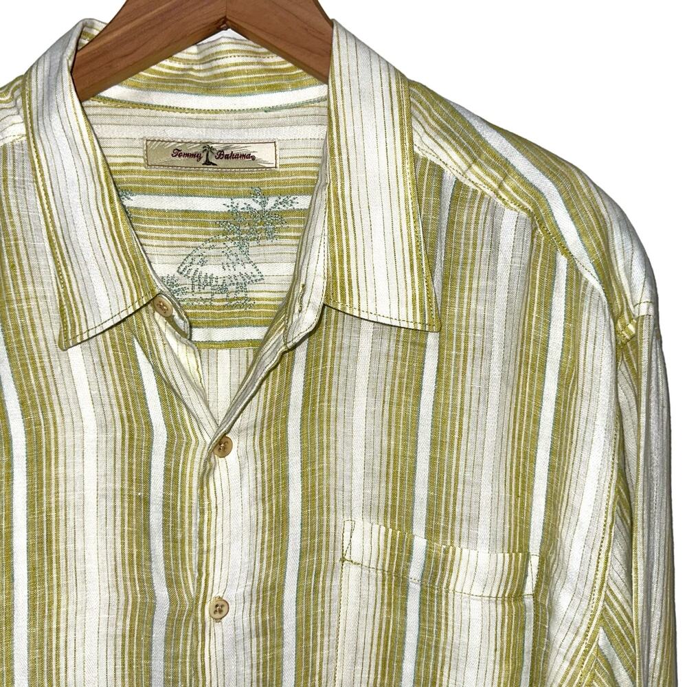 Tommy Bahama Men’s Linen Striped Green Long Sleeve Button Down Shirt Size XL - Picture 2 of 10